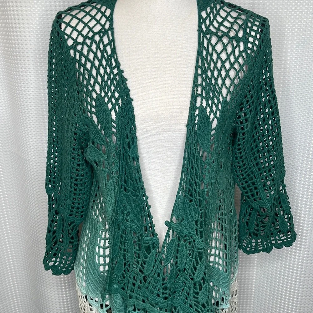 Green Ombre Crochet Open-Front Cardigan